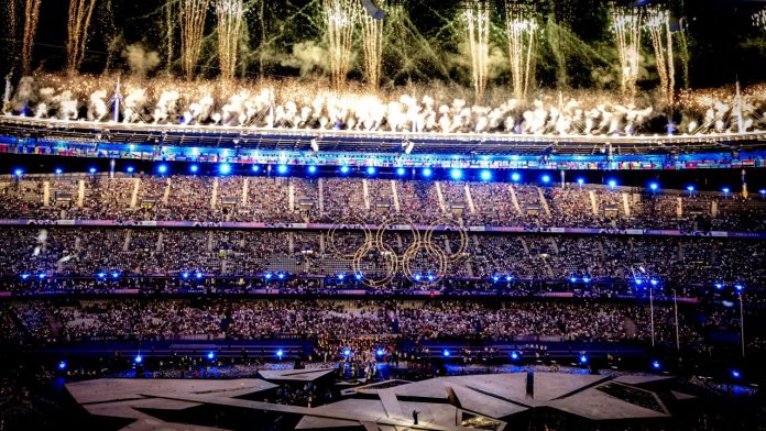 during the mens rugby sevens match between X and Y at the Olympic Games Paris 2024 at Stade de France in Paris, France.
